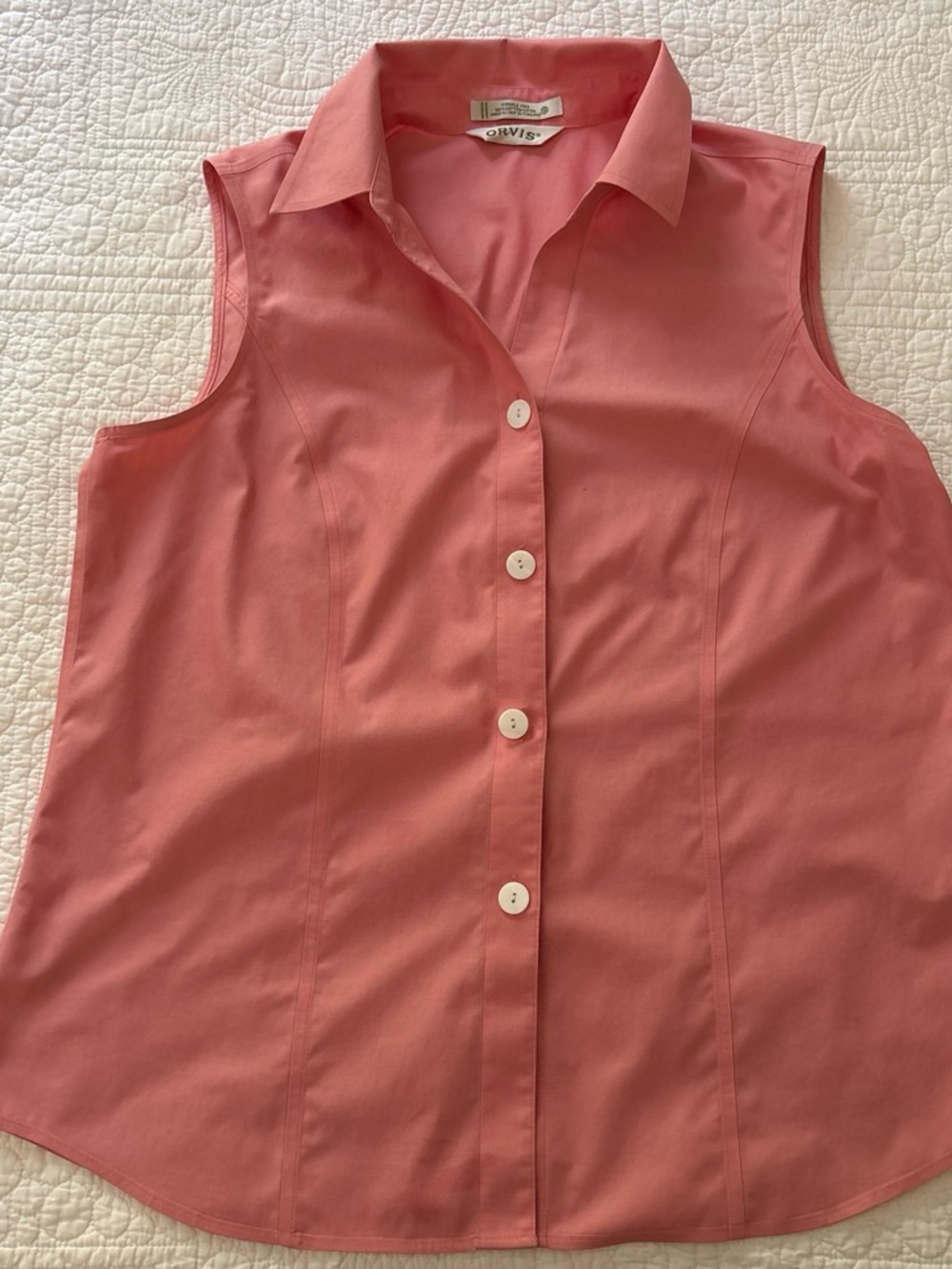 Orvis Sleeveless Button-Front Blouse in Pink